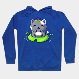 Cute Cat Sitting On Leaf Cartoon Vector Icon Illustration Hoodie